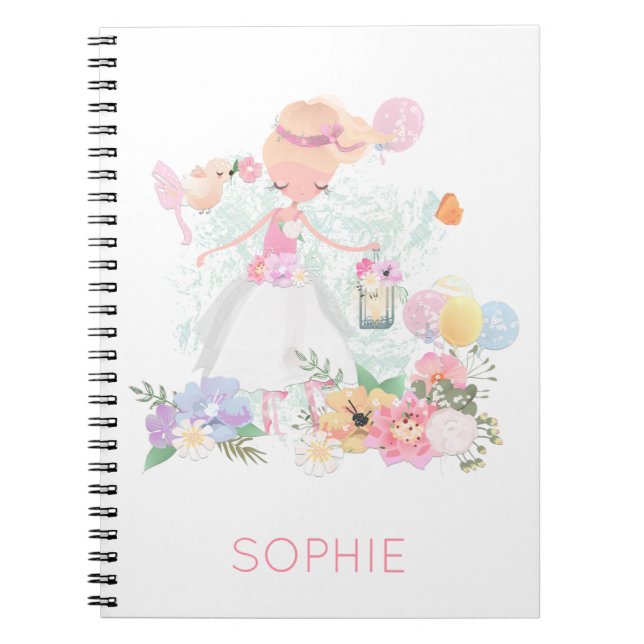 Graceful Ballerina Bird Florals Name Pink White Notizblock (Vorderseite)