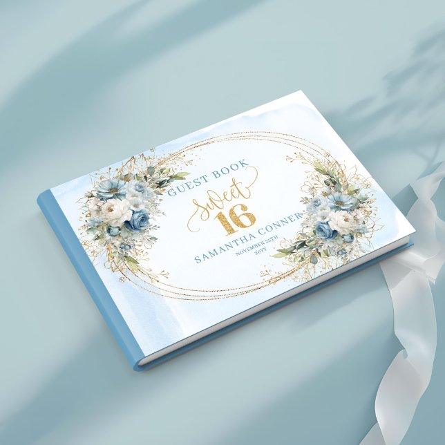 Graceful Blue and Gold Greenery Sweet Sixteen  Gästebuch (Graceful Blue and Gold Greenery Sweet Sixteen Guest Book

)