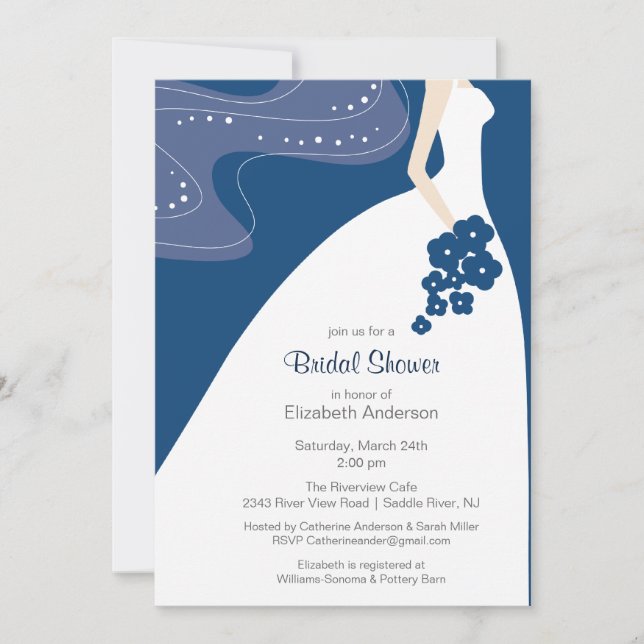 Graceful Blue Bridal Shower Invitation Bleu (Devant)