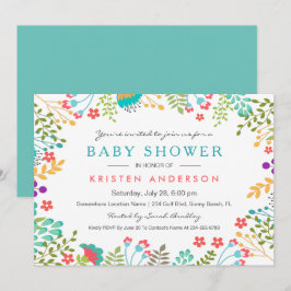 Graceful Blue Floral Niedlich Baby Dusche Einladung