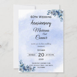 Graceful Blue Floral Wedding Anniversary Invitatio Einladung