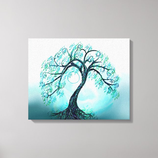 Graceful Blue Tree of Life with Moon Leinwanddruck (Vorderseite)