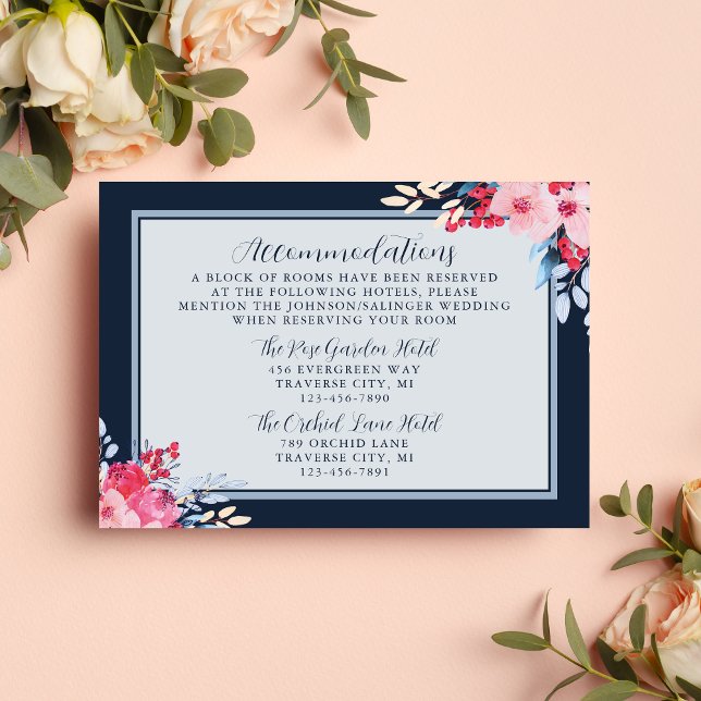 Graceful Blumenrosa und Dusty Blue Wedding Begleitkarte (Von Creator hochgeladen)