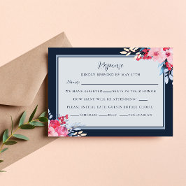 Graceful Blumenrosa und Dusty Blue Wedding RSVP Karte