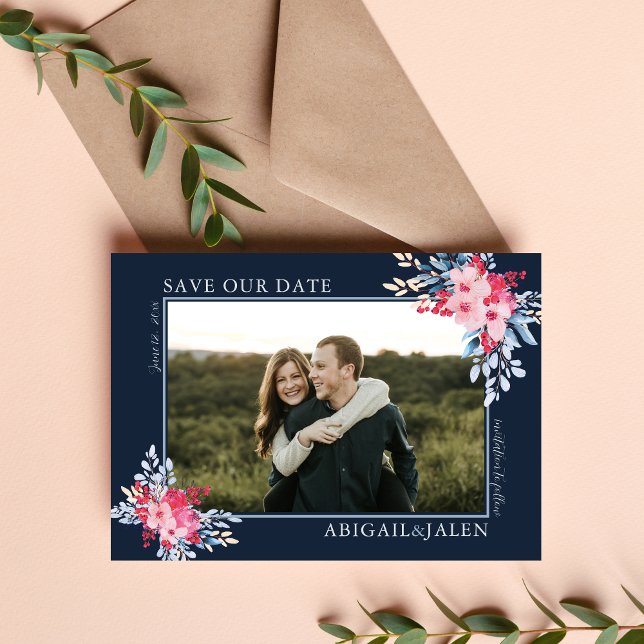 Graceful Blumenrosa und Dusty Blue Wedding Save The Date (Von Creator hochgeladen)