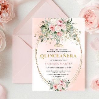 Graceful Boho Pale Pink Roses Bohemian Quinceañera Einladung