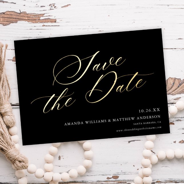 Graceful Calligraphy Non-Photo Save The Date Card  Folieneinladung (Von Creator hochgeladen)