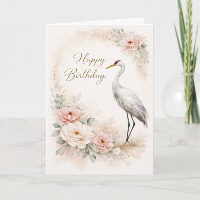 Graceful Crane Birthday Elegance Karte (Vorderseite)