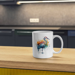Graceful Crane: Wasserfarben Kunst Kaffeetasse
