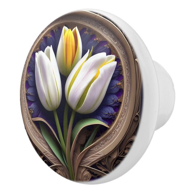 Graceful Curves: White Tulip in Art Nouveau Design Keramikknauf (Rechts)
