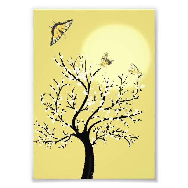 Graceful dreamy sunlit tree with butterflies  fotodruck (Vorne)