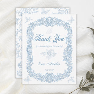 Graceful Dusty Blue Baroque Frame Baby Dusche Dankeskarte