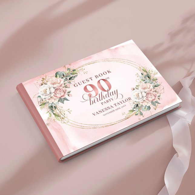 Graceful Dusty Pink Gold Greenery 90th Birthday   Gästebuch (Graceful Dusty Pink Gold Greenery 90th Birthday Guest Book

)
