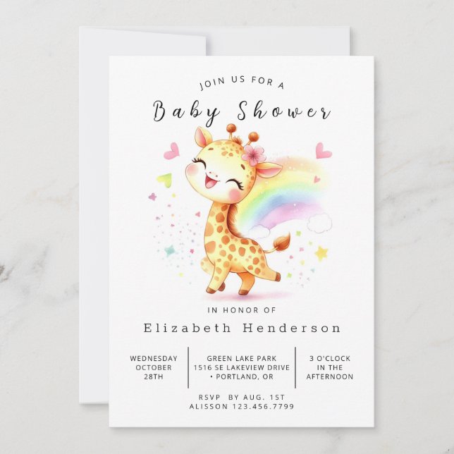 Graceful Editable Giraffe Baby Dusche Einladung (Vorderseite)