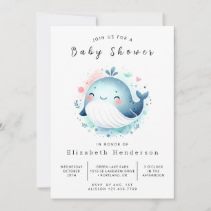 Graceful Editable Whale Baby Dusche Einladung