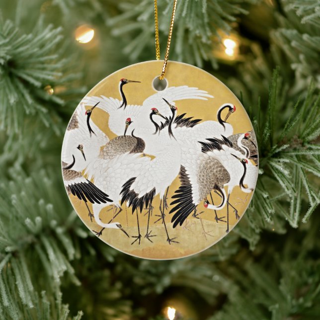 Graceful Elegance: Japanische Festung der Krane Keramik Ornament (Baum)