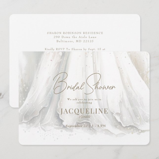 Graceful Elegance Wedding Dress Brautparty Einladung (Vorne/Hinten)