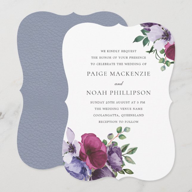 Graceful Elegante: Hochzeit mit floralen Watercolo Einladung (Vorne/Hinten)