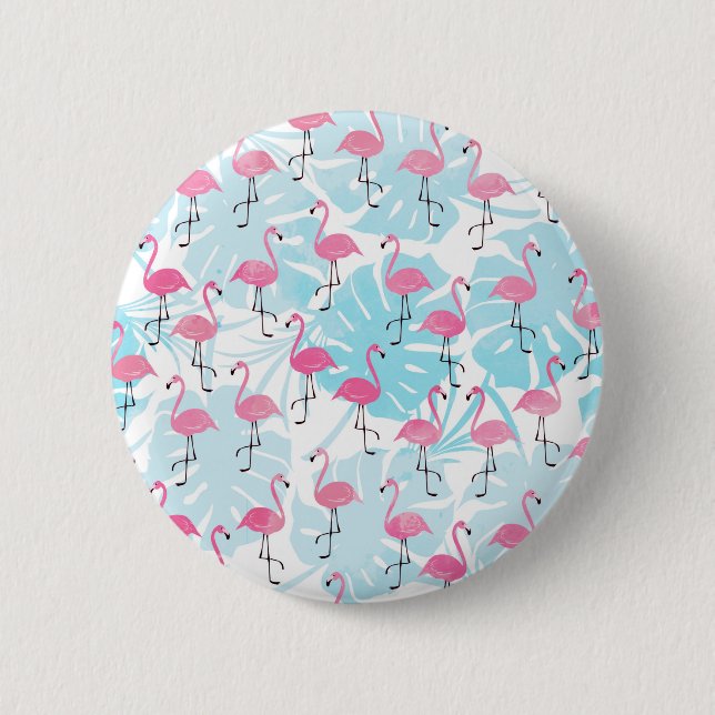 Graceful Flamingos und Monstera Blätter Button (Vorderseite)