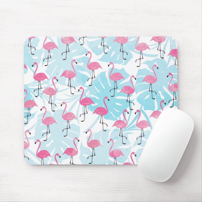 Graceful Flamingos und Monstera Blätter Mousepad (Mit Mouse)