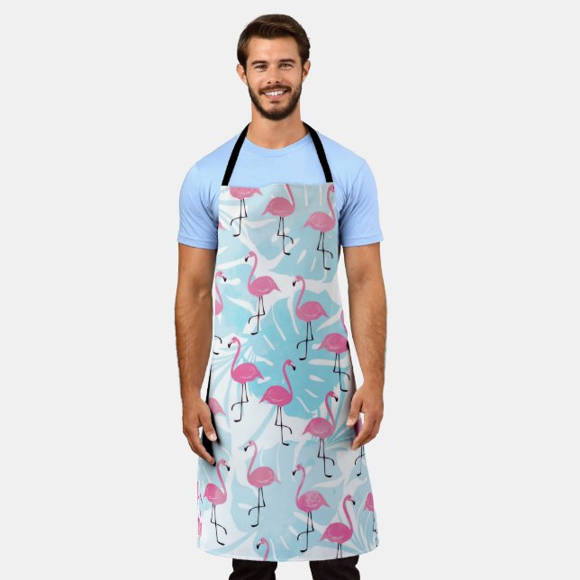 Graceful Flamingos und Monstera Blätter Schürze (Getragen)