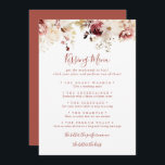 Graceful Floral Wedding Kissing Menu Game Card<br><div class="desc">Diese anmutige Blumenspielkarte ist ideal für einen rustikalen Hochzeitsempfang. Die Einrichtung ist in Weiß,  Bordeaux,  rosa Rosen und Herbstlauben gehalten.</div>