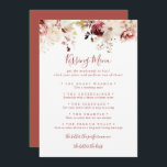 Graceful Floral Wedding Kissing Menu Game Card<br><div class="desc">Diese anmutige Blumenspielkarte ist ideal für einen rustikalen Hochzeitsempfang. Die Einrichtung ist in Weiß,  Bordeaux,  rosa Rosen und Herbstlauben gehalten.</div>