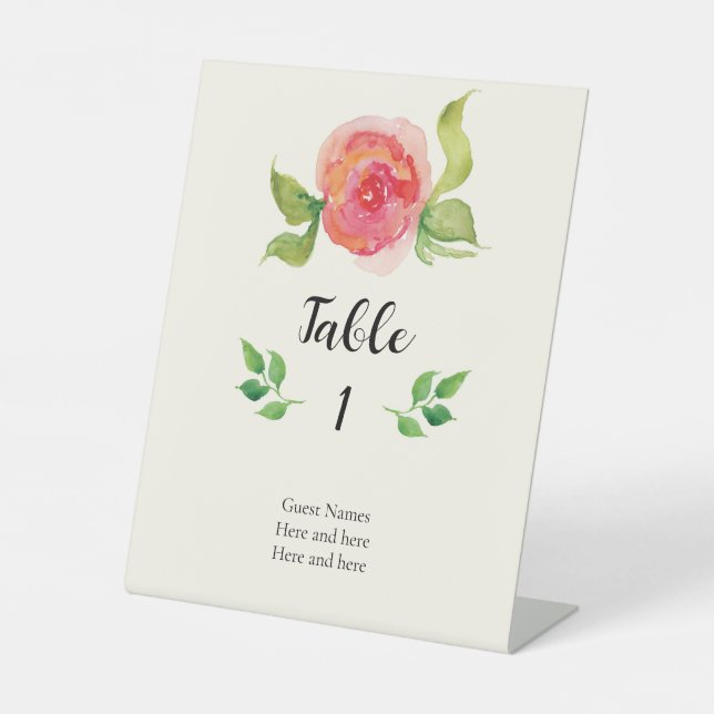 Graceful Floral Wedding Tischnummer Sockelschild (Vorderseite)