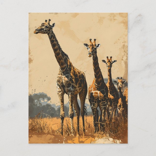 Graceful Giants: Vintage Giraffen Postkarte (Vorderseite)