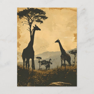 Graceful Giants: Vintage Giraffen Postkarte