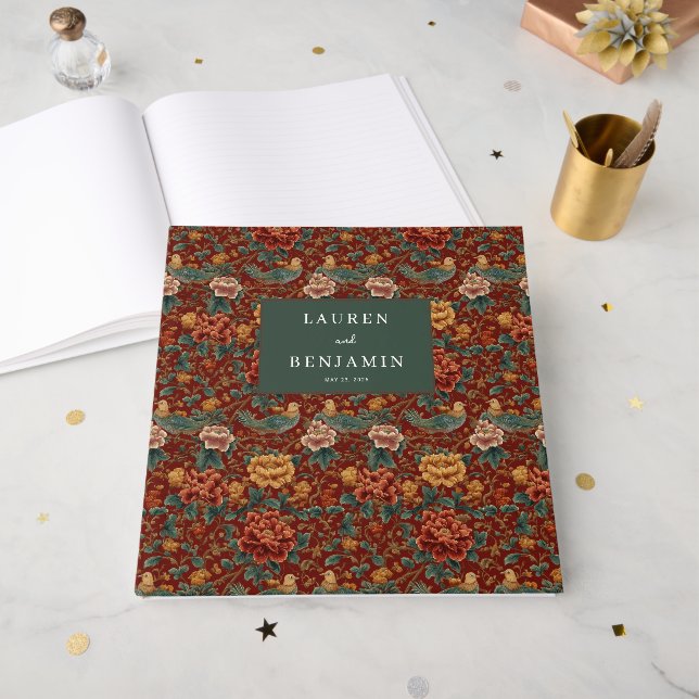 Graceful Green Calligraphy With Floral Gästebuch (Vorderseite offen)