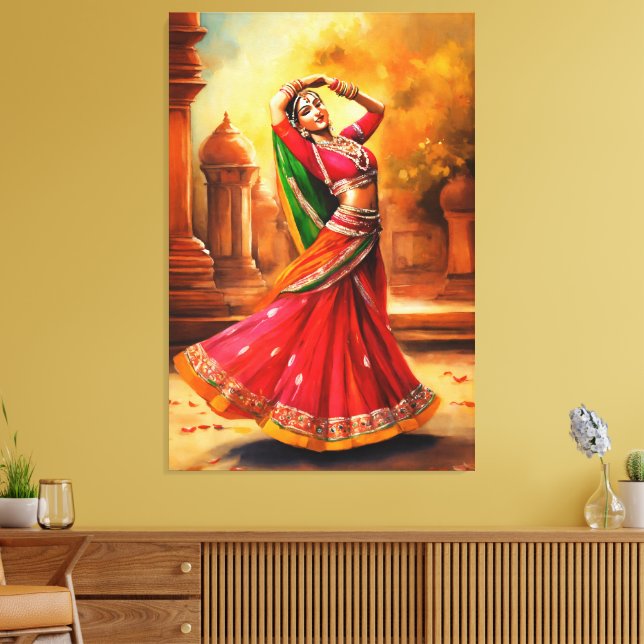 Graceful Indian Dancer in lebendiger Atmosphäre Leinwanddruck (Insitu (Wohnzimmer))