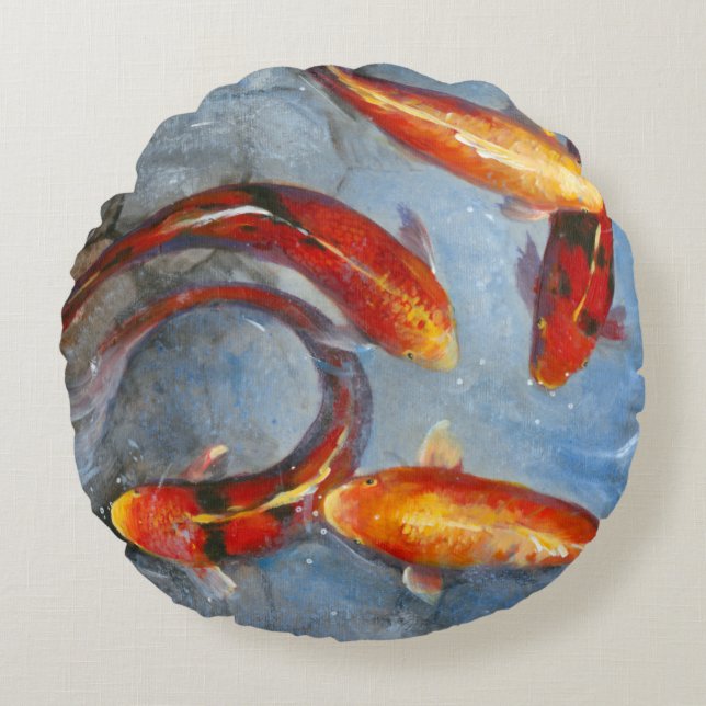 Graceful Koi I Rundes Kissen (Vorderseite)