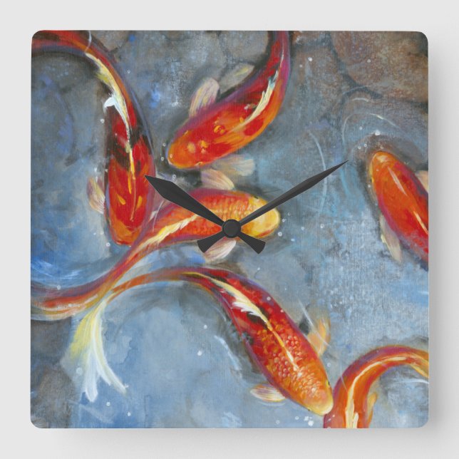 Graceful Koi II Quadratische Wanduhr (Vorderseite)