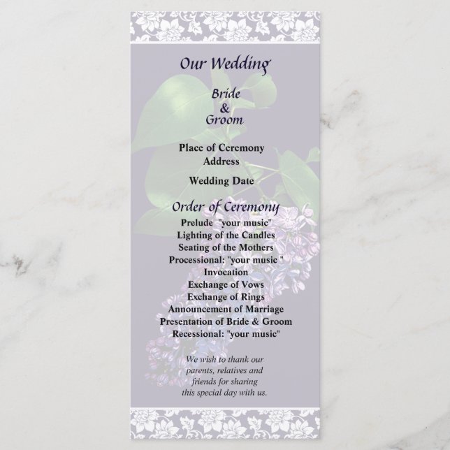 Graceful Lila Lilacs Wedding Program Programm (Vorderseite)