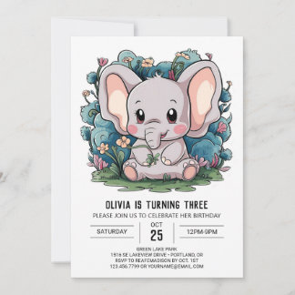 Graceful Little Elephant Digital Geburtstag Einladung
