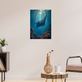 Graceful Manta Ray in Sunlit Ocean Poster