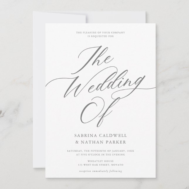 Graceful Modern Script Wedding Einladung (Vorderseite)