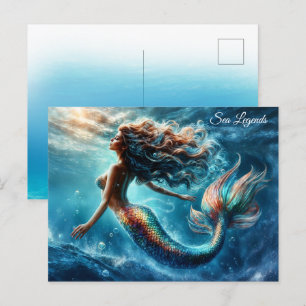 Graceful mythische Seefahrer-Meerjungfrau-Szene Postkarte