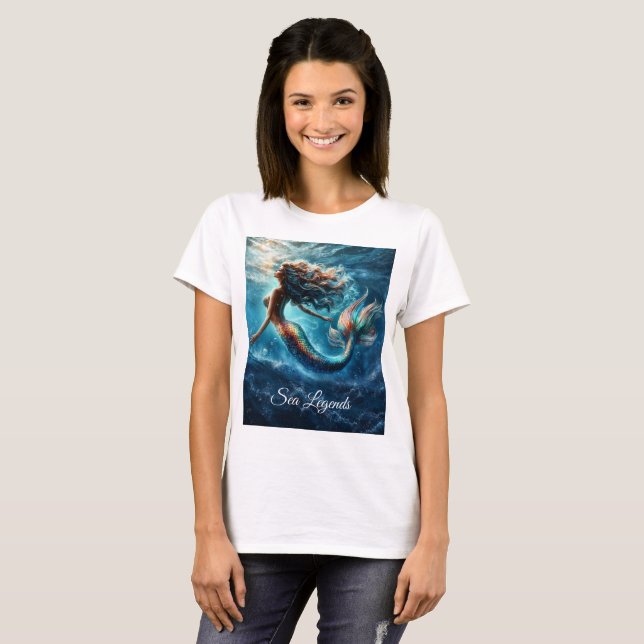 Graceful mythische Seefahrer-Meerjungfrau-Szene T-Shirt (Vorne ganz)