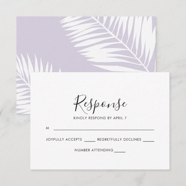 Graceful Palms Wedding Rsvp Card in Violet (Vorne/Hinten)