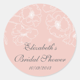 Graceful Pink Poppy Floral Brautparty Square Runder Aufkleber
