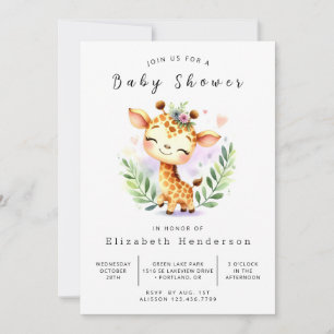 Graceful Printable Giraffe Baby Dusche Einladung