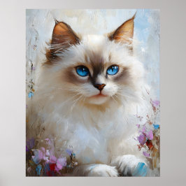 Graceful Ragdoll Cat in a Flower Garden – Soft Pas Poster