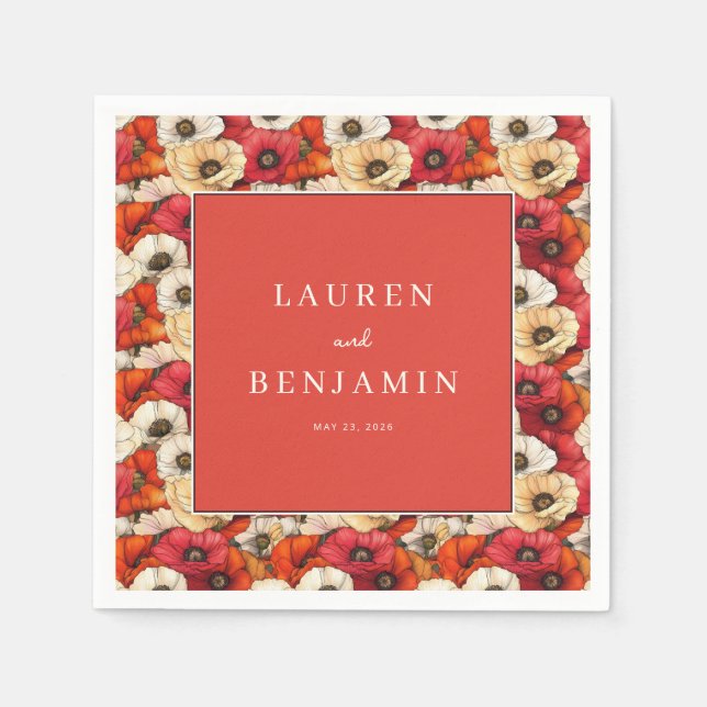 Graceful Red Floral Border Serviette (Vorderseite)