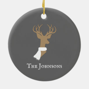 Graceful Rentier Gold & Grau Personalisiert Keramik Ornament