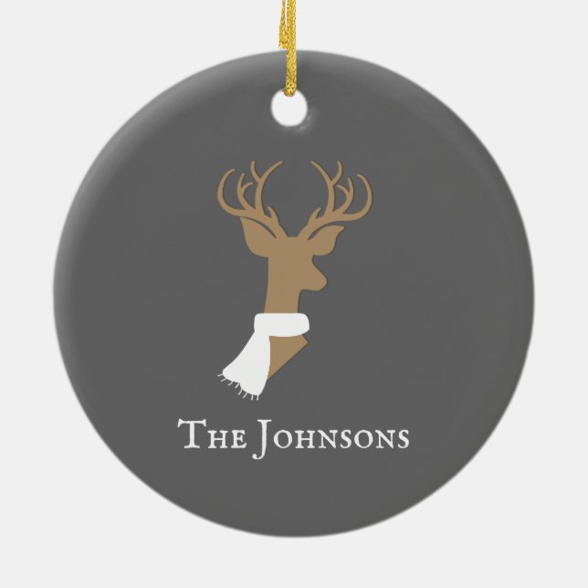 Graceful Rentier Gold & Grau Personalisiert Keramik Ornament (Hinten)