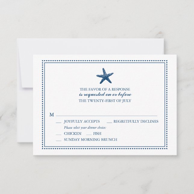 Graceful Starfish | Hochzeitsrabatt mit Menüauswah RSVP Karte (Vorderseite)