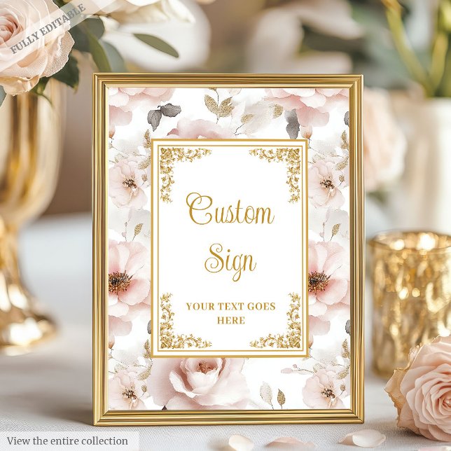 Graceful staubige rosa Blume Gold Akzente Brauch Poster (Graceful dusty pink flowers gold accents custom Poster)