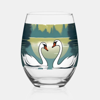 Graceful Swan Couple Weinglas Ohne Stiel